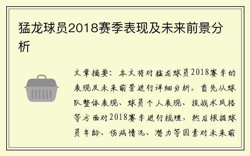 猛龙球员2018赛季表现及未来前景分析